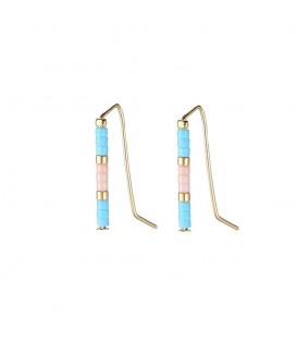 Blauwe trendy gold plated earlines met kraaltjes