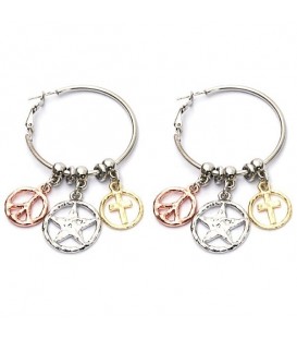 Zilverkleurige oorring met metalen bedels