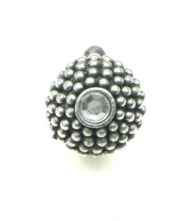 Ronde zilverkleurige metalen oorclips met strass steen