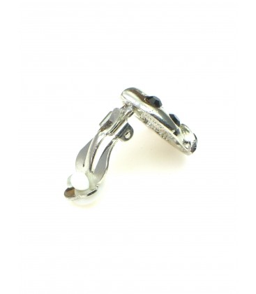 Ronde metalen oorclips met zwarte en heldere strass