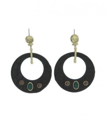 Bruine oorbellen ronde hanger en stenen