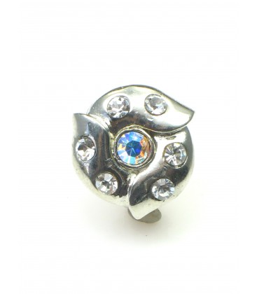 Ronde metalen oorclips met heldere iriserende strass
