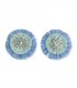 Jeans blauwe oorclips met raffia bloem , pailletten en kraaltjes