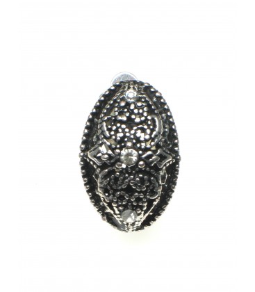 Zilverkleurige ovale oorclips met drie strass steentjes
