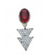 Oorclips met rode strass steen en driehoekige hangertjes bezet met heldere strass steentjes