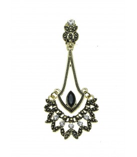 Oudgoudkleur oorclips met hanger en heldere strass steentjes