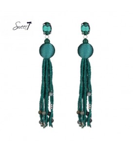Groene agate kralen oorhangers en met koord bolletjes