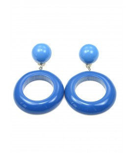 Blauwe oorclips met ronde hanger