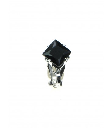 Oorclips met zwarte vierkante strass steen (6 mm) in zilverkleur zetting