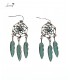 Zilverkleurige dromenvanger oorhangers met 3 turquoise veertjes