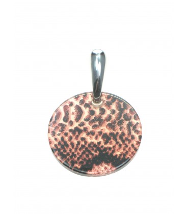 Zilverkleurige oorbellen met ronde bruine stippen hanger
