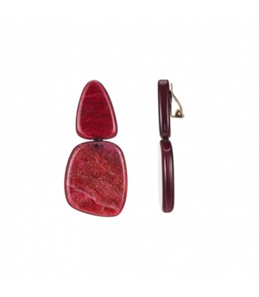 Rode oorclips met vierkante hanger en glitter effect