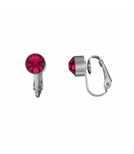 Zilverkleurige oorclips met fuchsia roze strass steen
