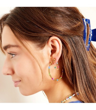 Zilverkleurige ketting oorhangers met kleurrijke kralen