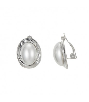 Ovale oorclips met halve parel in zilverkleur zetting van Belle MIss