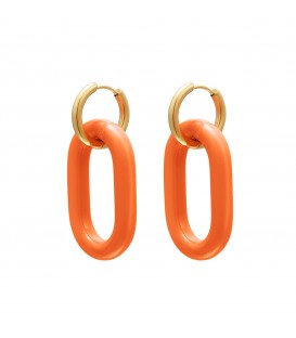 oranje ovale oorbellen met ankerschakel