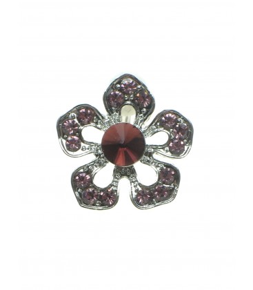 Zilverkleurige bloemvormige oorclips met paarse strass steentjes