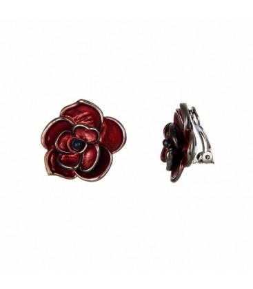 Donkerrode bloemen oorclips