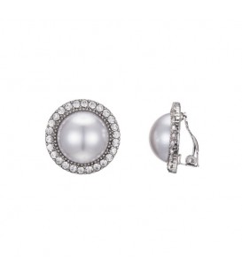 Witte kunst parel oorclips met een strass rand rondom
