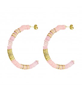 Roze met goudkleurige platte kralen oorhangers