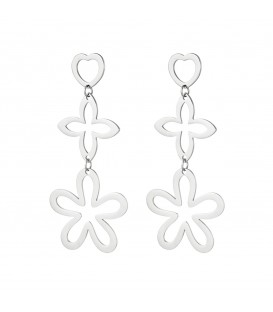 Zilverkleurige oorhangers met drie bedels in de vorm van een hart en bloemen