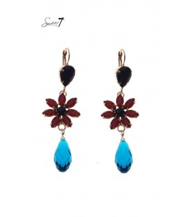 oorhangers,blauw,rode bloem,sweet 7,sieraden,accessoires,betaalbaar.