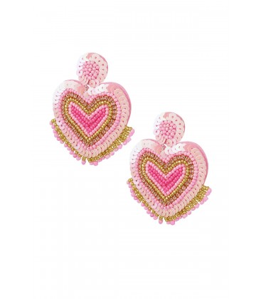 Kralen oorbellen hart met franjes roze