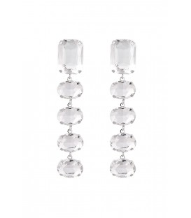 Zilverkleurige oorhangers met heldere glas kralen