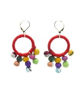 Rode Koord Oorhangers met Gekleurde Stoffen Kralen - Trendy Statement Accessoires