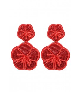 Rode glas kralen oorhangers in de vorm van 2 bloemen van Yehwang