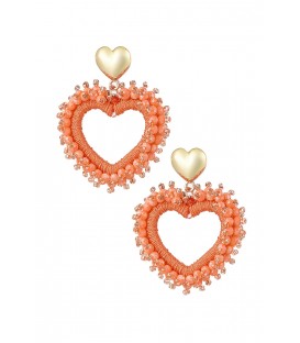 Oranje Glas Kralen Oorhangers - Stralende Hartvormige Accessoires van Yehwang | Koop Nu!