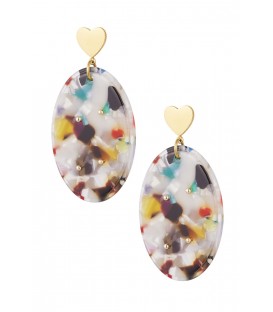 Unieke gekleurde ovale oorhangers met goudkleurige hartjes - Nu te koop in onze webshop!