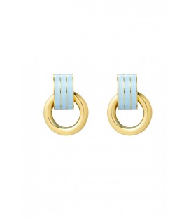 Luxe Goudkleurige Oorhangers met Blauw Gestreept Oorstukje