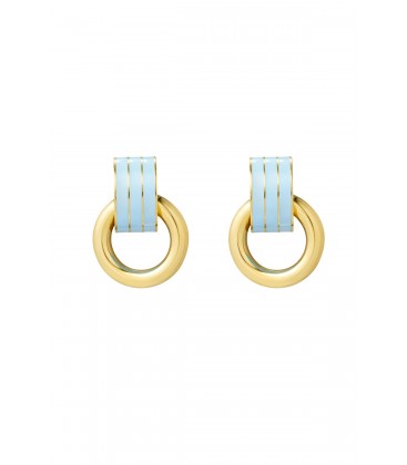 Luxe Goudkleurige Oorhangers met Blauw Gestreept Oorstukje