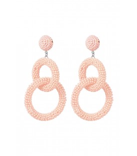 Pastel roze oorhangers met dubbele ringen en glas kralen