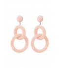 Pastel roze oorhangers met dubbele ringen en glas kralen