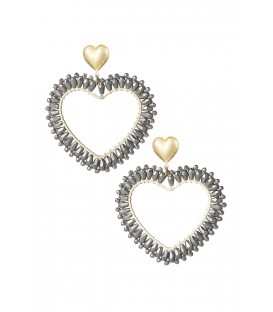Prachtige Donker Grijze Hartvormige Oorhangers met Goudkleurig Hartje - Voeg Romantiek toe aan je Look!