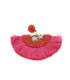 Oranje gekleurde kralen oorhangers met fuchsia roze franjes
