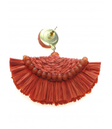 Terracotta oorhangers met glaskralen en raffia