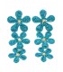 Lange blauwe oorbellen van raffia met bloemen
