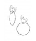 Zilverkleurige oorhangers met gedraaide ring en een hartje als oor stukje