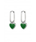 Zilverkleurige oorhangers met een groene harten bedel