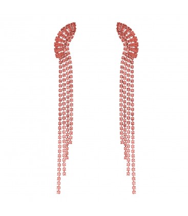 Roze oorhangers met strengen en stras steentjes