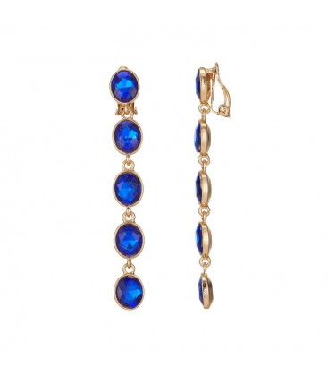 Blauwe glas kralen oorclips in goudkleurige setting