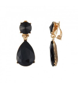 Zwarte Oorclips met Glasstenen en Goudkleurige Setting - Tijdloze Elegante Sieraden