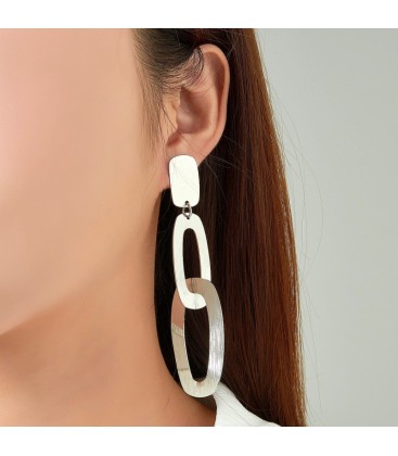 Zilverkleurige oorclips met 2 ovale hangers