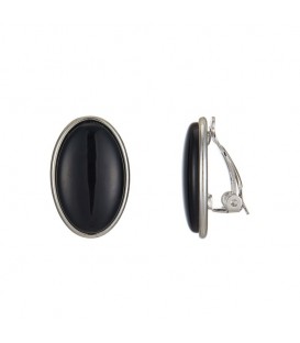 Trendy Zwarte Getinte Ovale Oorclips met Zilverkleurige Rand - Must-Have