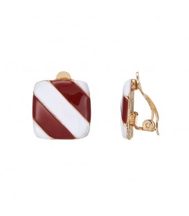 Trendy Rood-Wit Gestreepte Vierkante Oorclips - Stijlvolle Accessoires voor elke Outfit