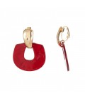 Gouden oorclips met rode hanger