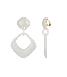 Witte Hars Oorclips met Vierkante Hanger - Pure Elegantie voor je Look!